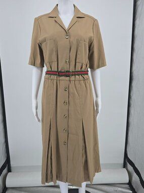 Vintage 1980s Kenny Classics Belted Midi Safari Shirt Dress (Size 14/L)